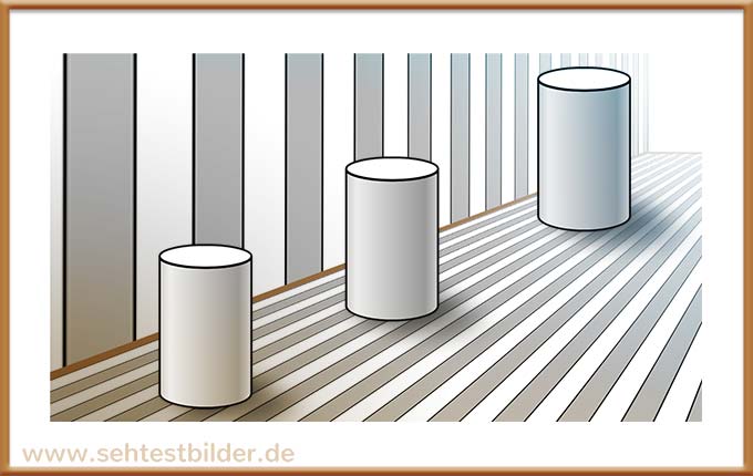 Optische Illusion wegen Perspektive: Die Zylinder sind gleich groß