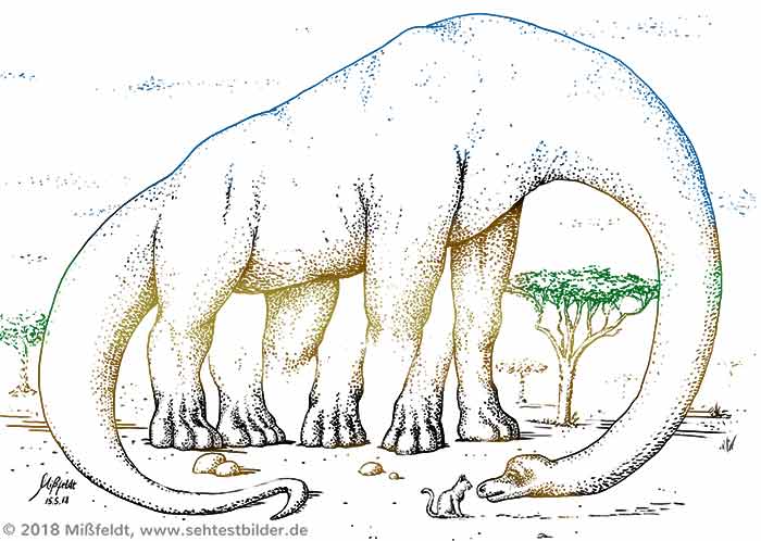 Dinosaurier mit 5 Beinen (optische Illusion)